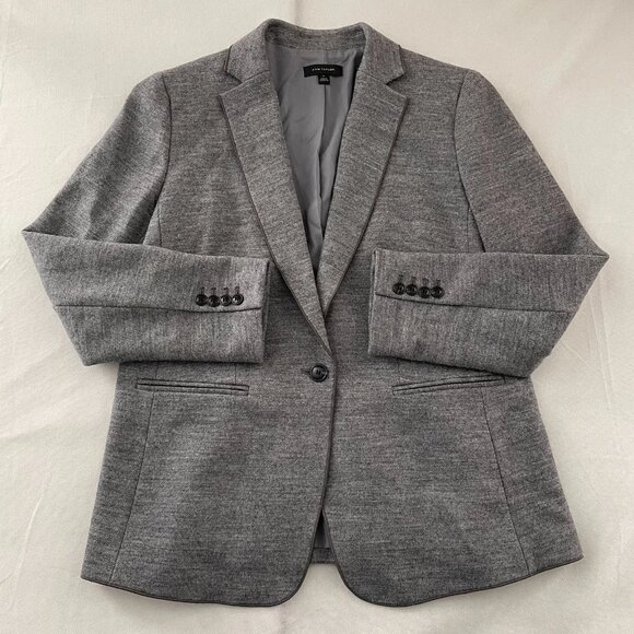 Ann Taylor Jackets & Blazers - Ann Taylor Womens Gray Single Breasted Melange Wool Blend Hutton Blazer Size 14